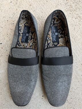 After Midnight Gunmetal Woven Smoking Loafers Red Bottom Men’s 9